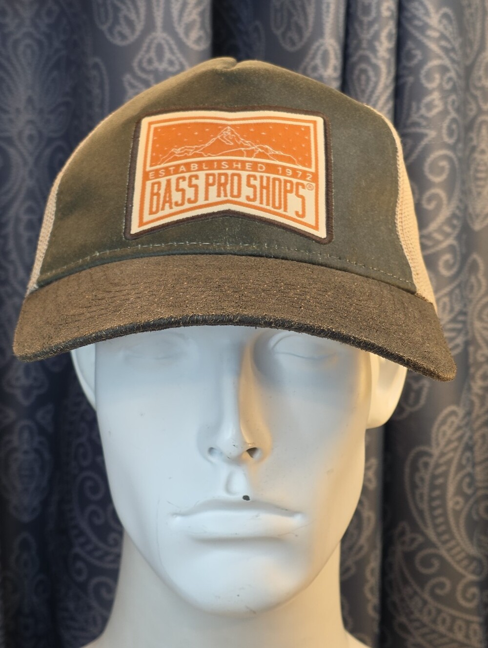Bass Pro Shops Gone Fishing Hat SnapBack Green/Tan Mesh/Brown Rare Front Logo